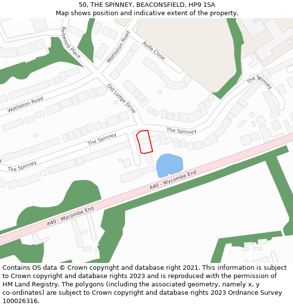 50, THE SPINNEY, BEACONSFIELD, HP9 1SA: Location map and indicative extent of plot