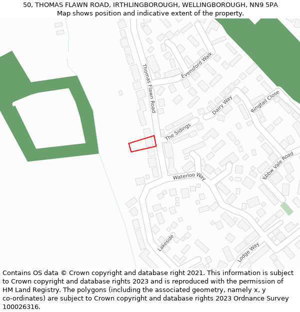 50, THOMAS FLAWN ROAD, IRTHLINGBOROUGH, WELLINGBOROUGH, NN9 5PA: Location map and indicative extent of plot