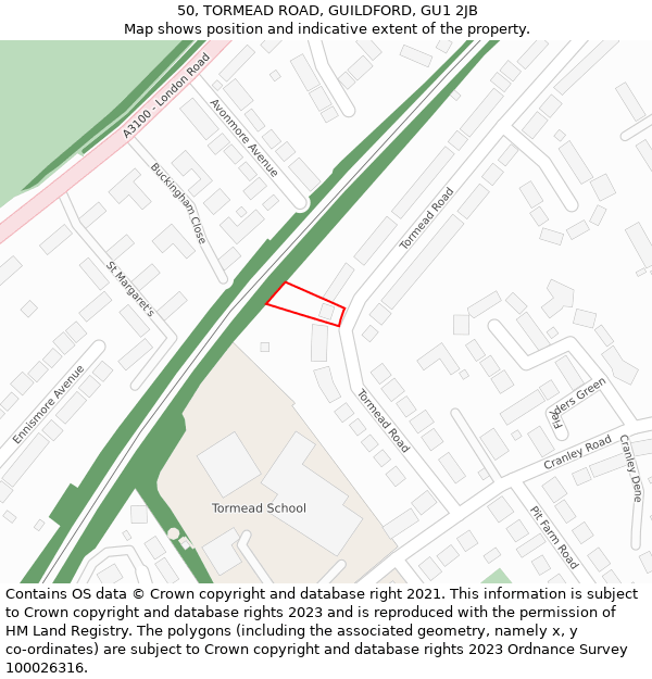 50, TORMEAD ROAD, GUILDFORD, GU1 2JB: Location map and indicative extent of plot