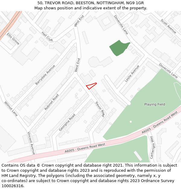 50, TREVOR ROAD, BEESTON, NOTTINGHAM, NG9 1GR: Location map and indicative extent of plot