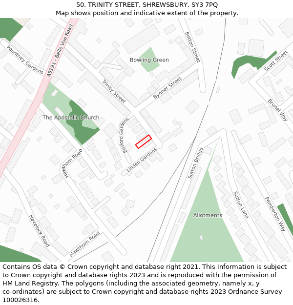 50, TRINITY STREET, SHREWSBURY, SY3 7PQ: Location map and indicative extent of plot