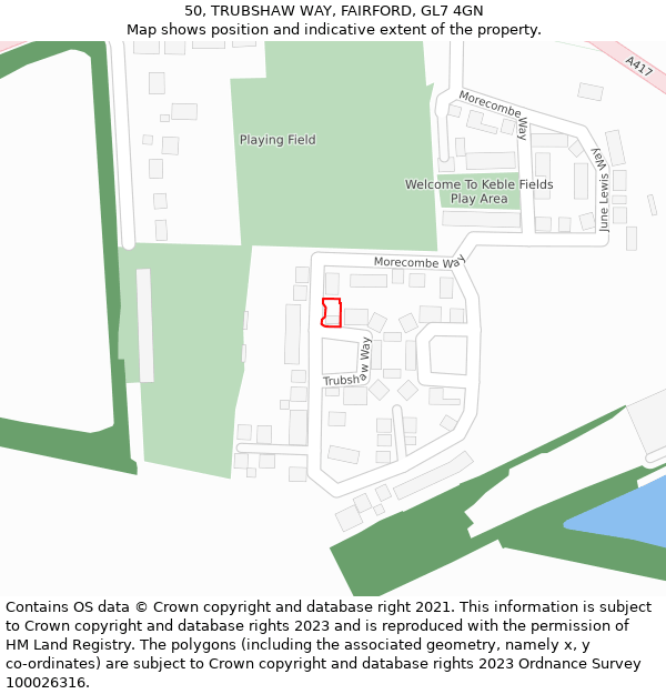 50, TRUBSHAW WAY, FAIRFORD, GL7 4GN: Location map and indicative extent of plot