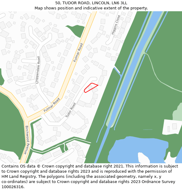 50, TUDOR ROAD, LINCOLN, LN6 3LL: Location map and indicative extent of plot