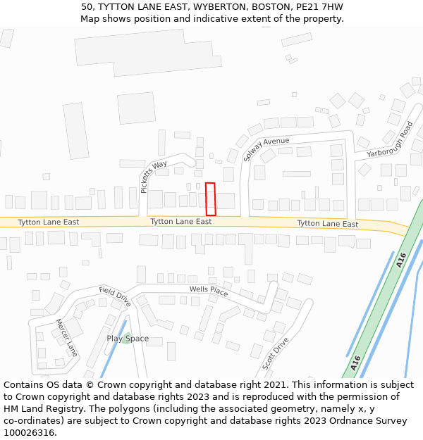 50, TYTTON LANE EAST, WYBERTON, BOSTON, PE21 7HW: Location map and indicative extent of plot