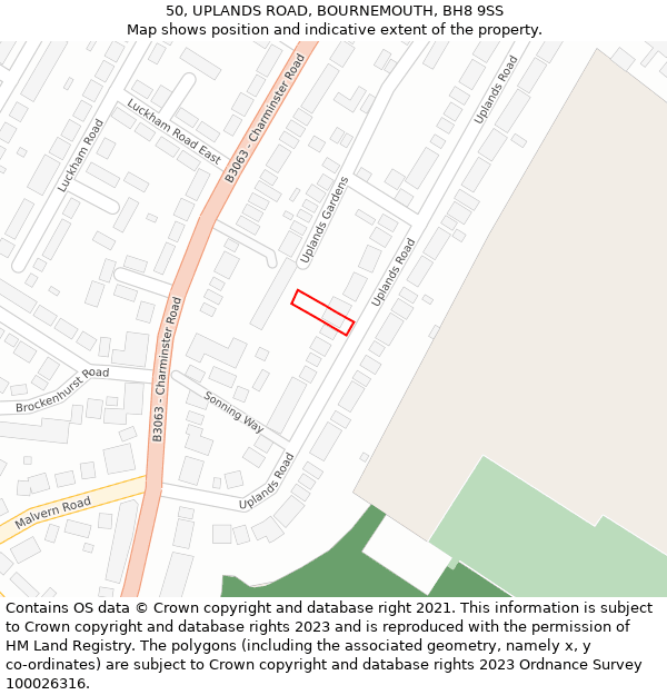 50, UPLANDS ROAD, BOURNEMOUTH, BH8 9SS: Location map and indicative extent of plot