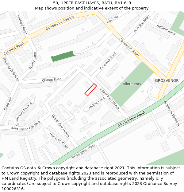 50, UPPER EAST HAYES, BATH, BA1 6LR: Location map and indicative extent of plot