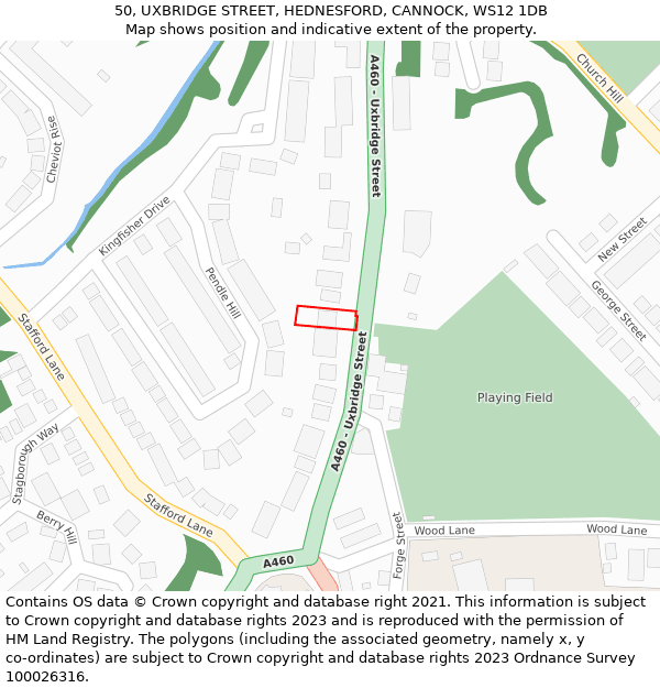 50, UXBRIDGE STREET, HEDNESFORD, CANNOCK, WS12 1DB: Location map and indicative extent of plot