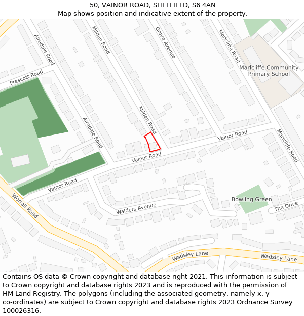 50, VAINOR ROAD, SHEFFIELD, S6 4AN: Location map and indicative extent of plot
