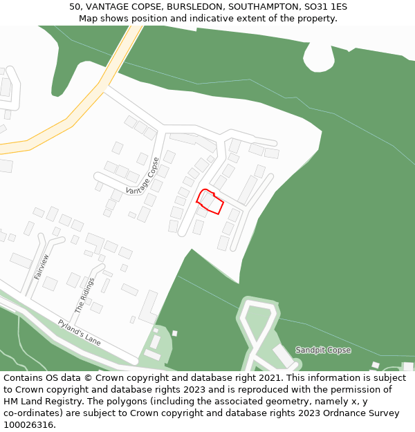 50, VANTAGE COPSE, BURSLEDON, SOUTHAMPTON, SO31 1ES: Location map and indicative extent of plot