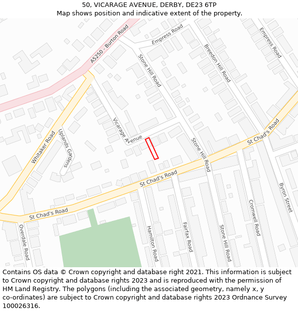 50, VICARAGE AVENUE, DERBY, DE23 6TP: Location map and indicative extent of plot