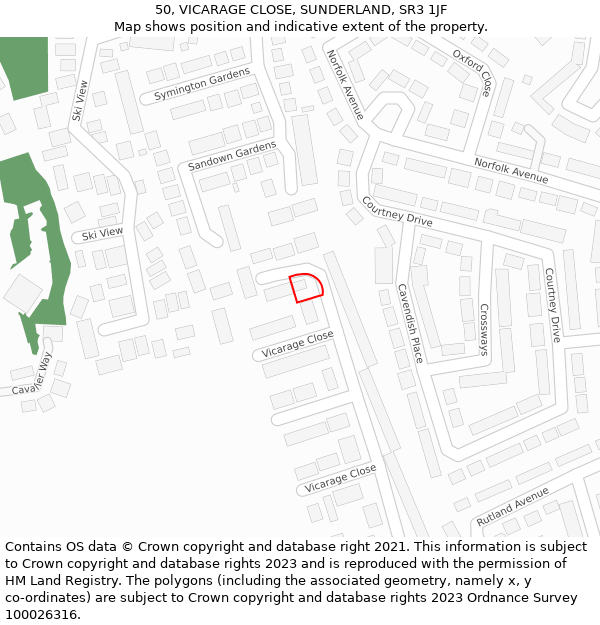 50, VICARAGE CLOSE, SUNDERLAND, SR3 1JF: Location map and indicative extent of plot