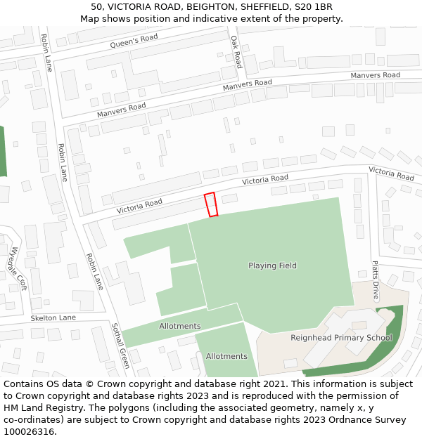 50, VICTORIA ROAD, BEIGHTON, SHEFFIELD, S20 1BR: Location map and indicative extent of plot