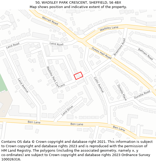 50, WADSLEY PARK CRESCENT, SHEFFIELD, S6 4BX: Location map and indicative extent of plot