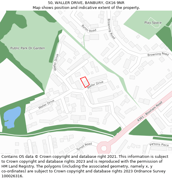 50, WALLER DRIVE, BANBURY, OX16 9NR: Location map and indicative extent of plot