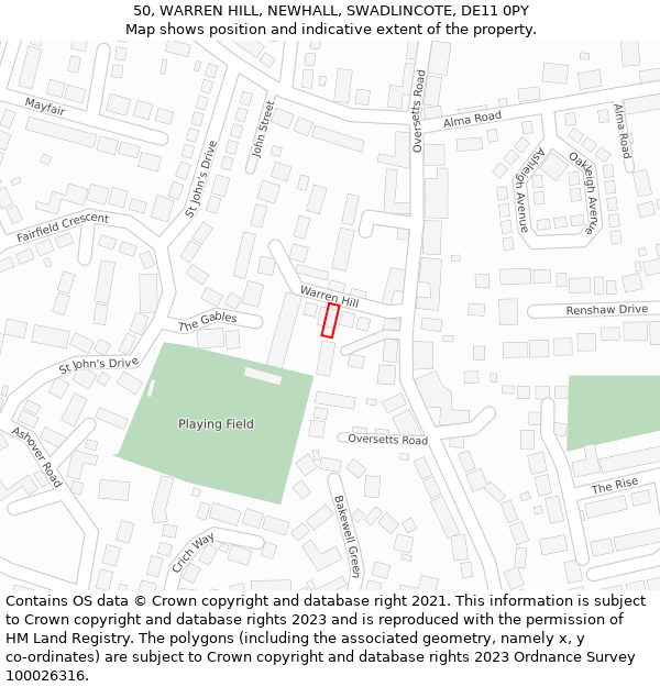 50, WARREN HILL, NEWHALL, SWADLINCOTE, DE11 0PY: Location map and indicative extent of plot