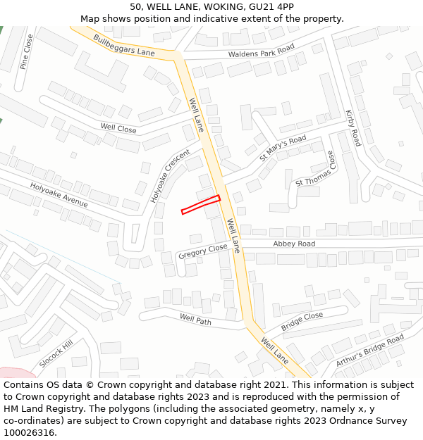 50, WELL LANE, WOKING, GU21 4PP: Location map and indicative extent of plot