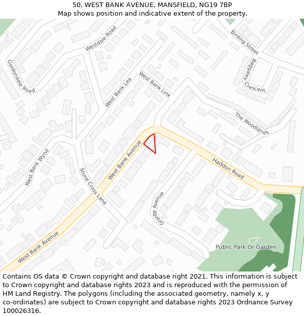 50, WEST BANK AVENUE, MANSFIELD, NG19 7BP: Location map and indicative extent of plot