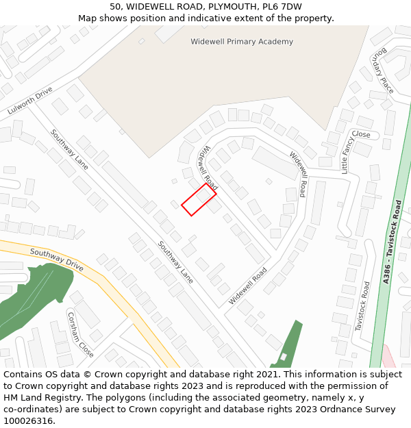 50, WIDEWELL ROAD, PLYMOUTH, PL6 7DW: Location map and indicative extent of plot