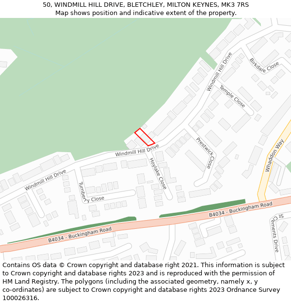 50, WINDMILL HILL DRIVE, BLETCHLEY, MILTON KEYNES, MK3 7RS: Location map and indicative extent of plot