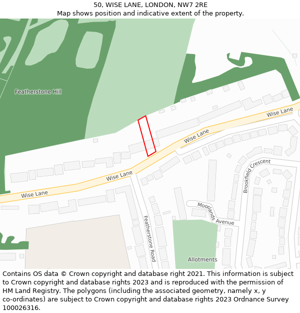 50, WISE LANE, LONDON, NW7 2RE: Location map and indicative extent of plot