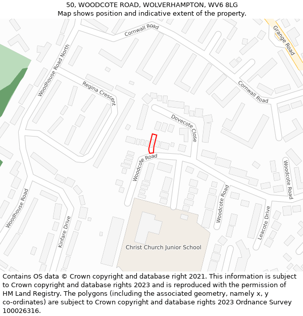 50, WOODCOTE ROAD, WOLVERHAMPTON, WV6 8LG: Location map and indicative extent of plot