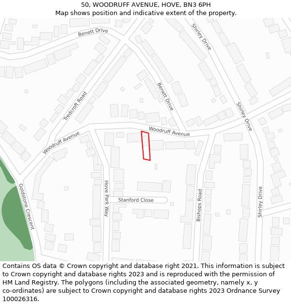 50, WOODRUFF AVENUE, HOVE, BN3 6PH: Location map and indicative extent of plot