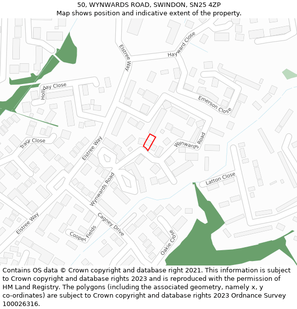 50, WYNWARDS ROAD, SWINDON, SN25 4ZP: Location map and indicative extent of plot