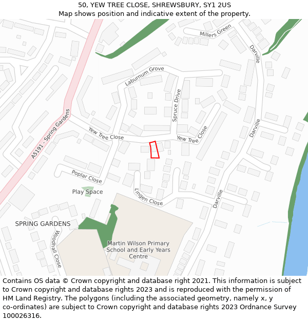 50, YEW TREE CLOSE, SHREWSBURY, SY1 2US: Location map and indicative extent of plot