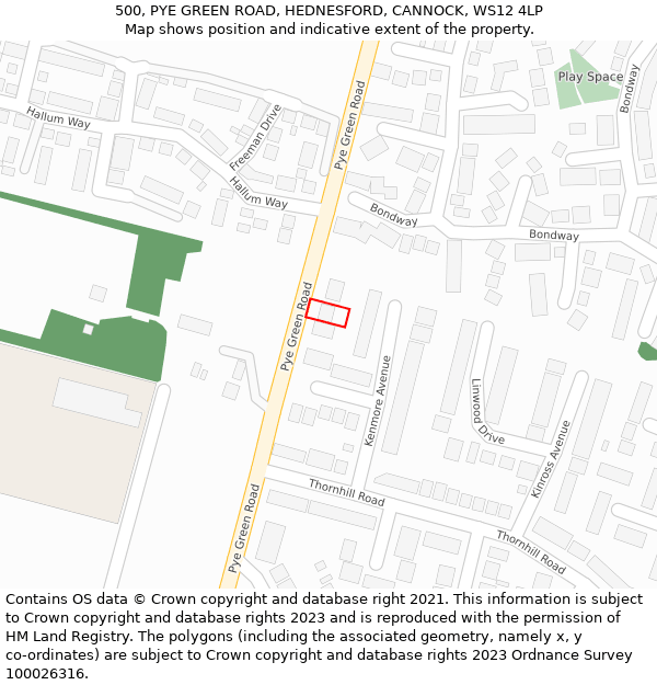 500, PYE GREEN ROAD, HEDNESFORD, CANNOCK, WS12 4LP: Location map and indicative extent of plot