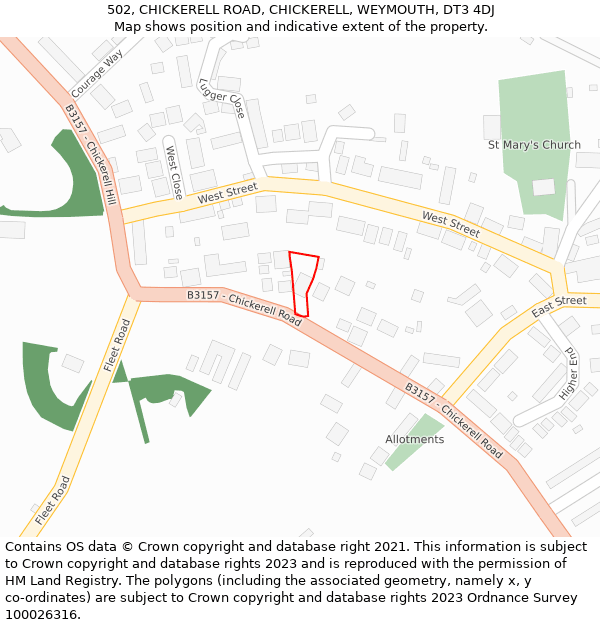 502, CHICKERELL ROAD, CHICKERELL, WEYMOUTH, DT3 4DJ: Location map and indicative extent of plot