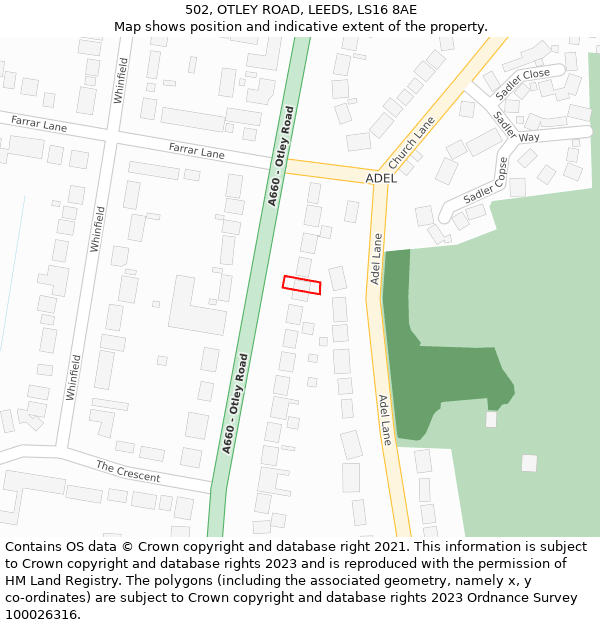 502, OTLEY ROAD, LEEDS, LS16 8AE: Location map and indicative extent of plot