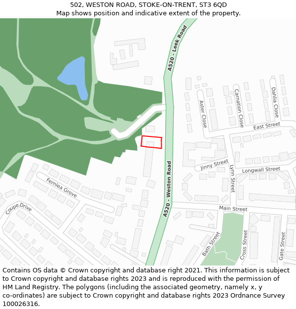 502, WESTON ROAD, STOKE-ON-TRENT, ST3 6QD: Location map and indicative extent of plot