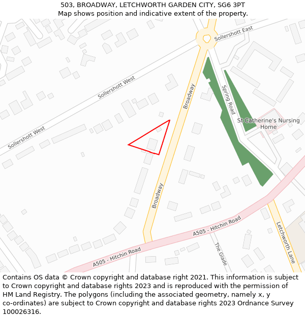 503, BROADWAY, LETCHWORTH GARDEN CITY, SG6 3PT: Location map and indicative extent of plot