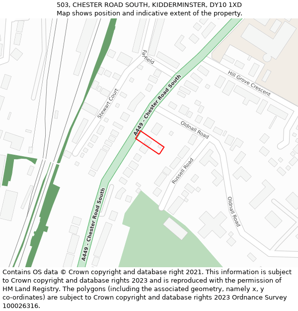 503, CHESTER ROAD SOUTH, KIDDERMINSTER, DY10 1XD: Location map and indicative extent of plot
