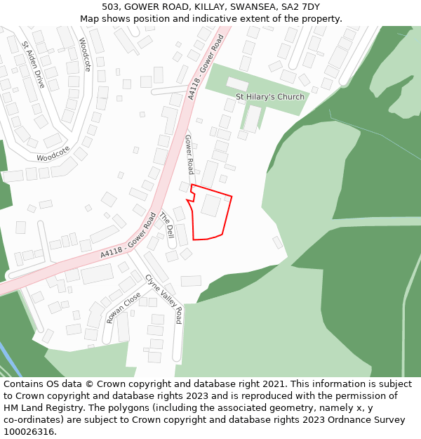 503, GOWER ROAD, KILLAY, SWANSEA, SA2 7DY: Location map and indicative extent of plot
