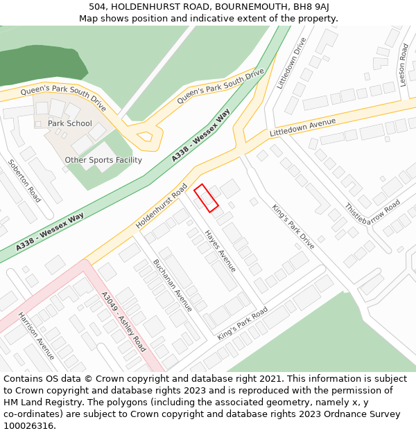 504, HOLDENHURST ROAD, BOURNEMOUTH, BH8 9AJ: Location map and indicative extent of plot