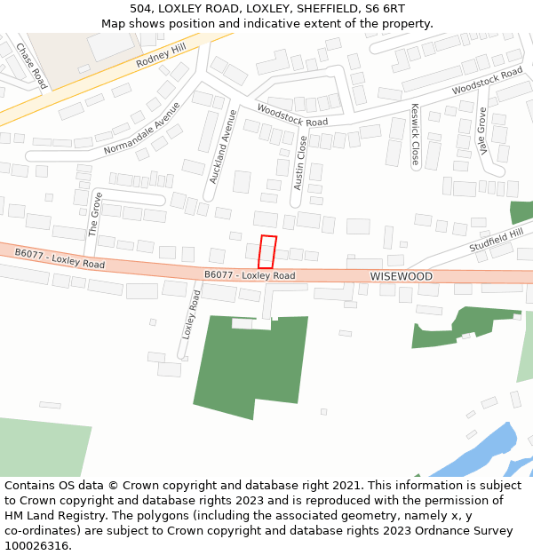504, LOXLEY ROAD, LOXLEY, SHEFFIELD, S6 6RT: Location map and indicative extent of plot
