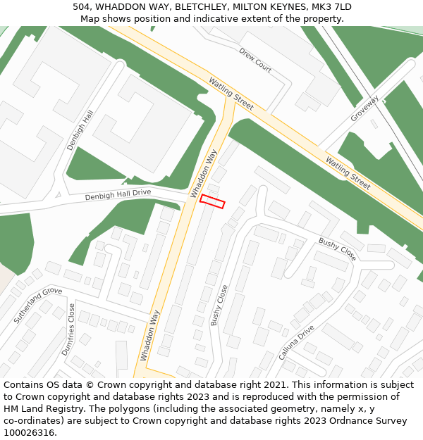 504, WHADDON WAY, BLETCHLEY, MILTON KEYNES, MK3 7LD: Location map and indicative extent of plot