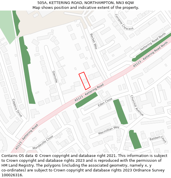 505A, KETTERING ROAD, NORTHAMPTON, NN3 6QW: Location map and indicative extent of plot