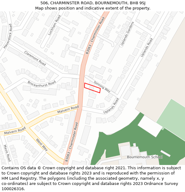 506, CHARMINSTER ROAD, BOURNEMOUTH, BH8 9SJ: Location map and indicative extent of plot
