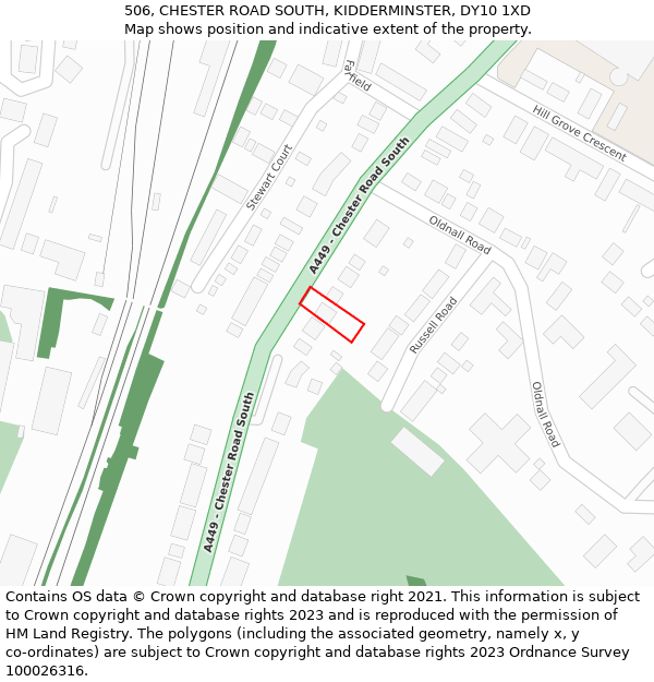 506, CHESTER ROAD SOUTH, KIDDERMINSTER, DY10 1XD: Location map and indicative extent of plot