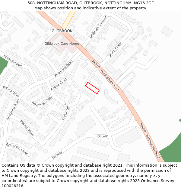 508, NOTTINGHAM ROAD, GILTBROOK, NOTTINGHAM, NG16 2GE: Location map and indicative extent of plot