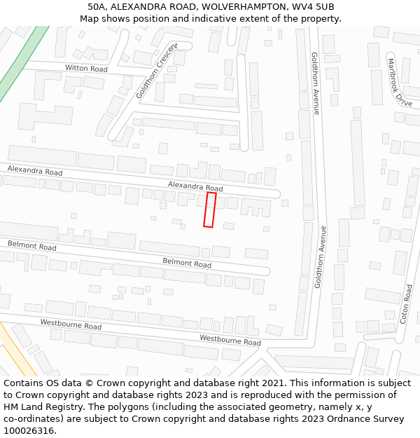 50A, ALEXANDRA ROAD, WOLVERHAMPTON, WV4 5UB: Location map and indicative extent of plot