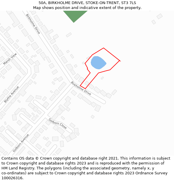 50A, BIRKHOLME DRIVE, STOKE-ON-TRENT, ST3 7LS: Location map and indicative extent of plot