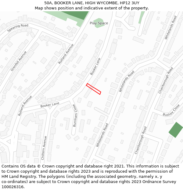 50A, BOOKER LANE, HIGH WYCOMBE, HP12 3UY: Location map and indicative extent of plot