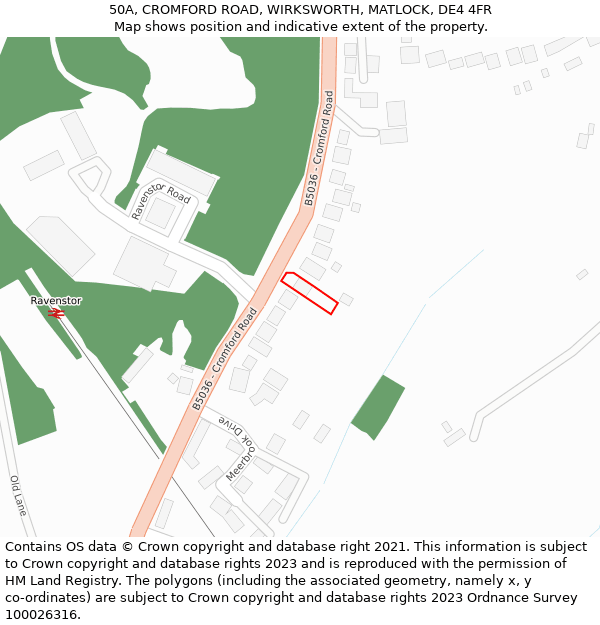 50A, CROMFORD ROAD, WIRKSWORTH, MATLOCK, DE4 4FR: Location map and indicative extent of plot