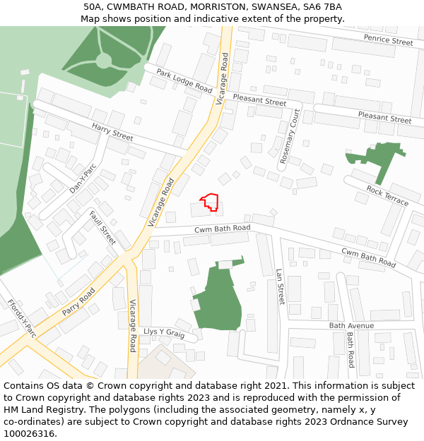 50A, CWMBATH ROAD, MORRISTON, SWANSEA, SA6 7BA: Location map and indicative extent of plot