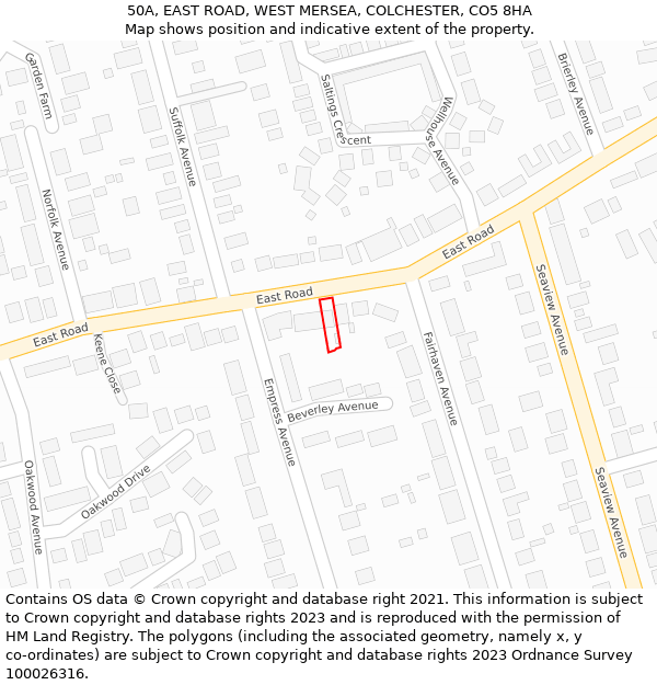 50A, EAST ROAD, WEST MERSEA, COLCHESTER, CO5 8HA: Location map and indicative extent of plot