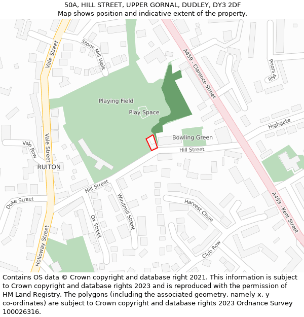 50A, HILL STREET, UPPER GORNAL, DUDLEY, DY3 2DF: Location map and indicative extent of plot