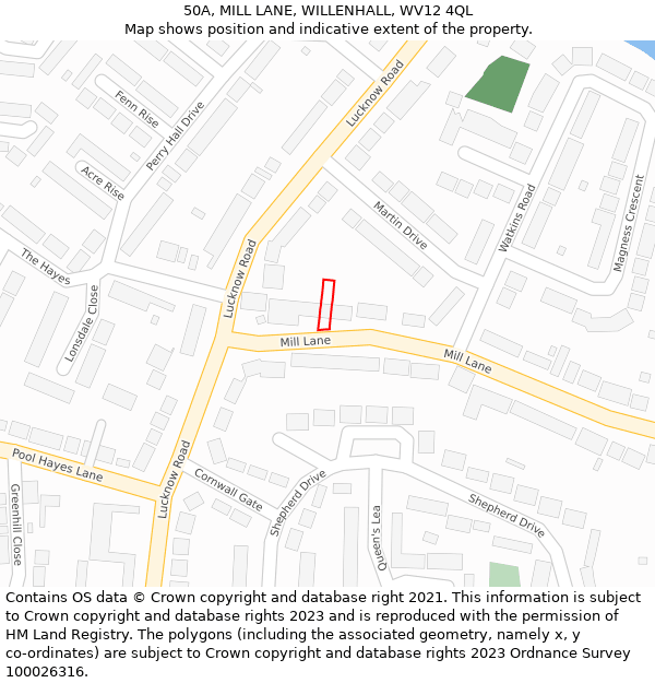 50A, MILL LANE, WILLENHALL, WV12 4QL: Location map and indicative extent of plot